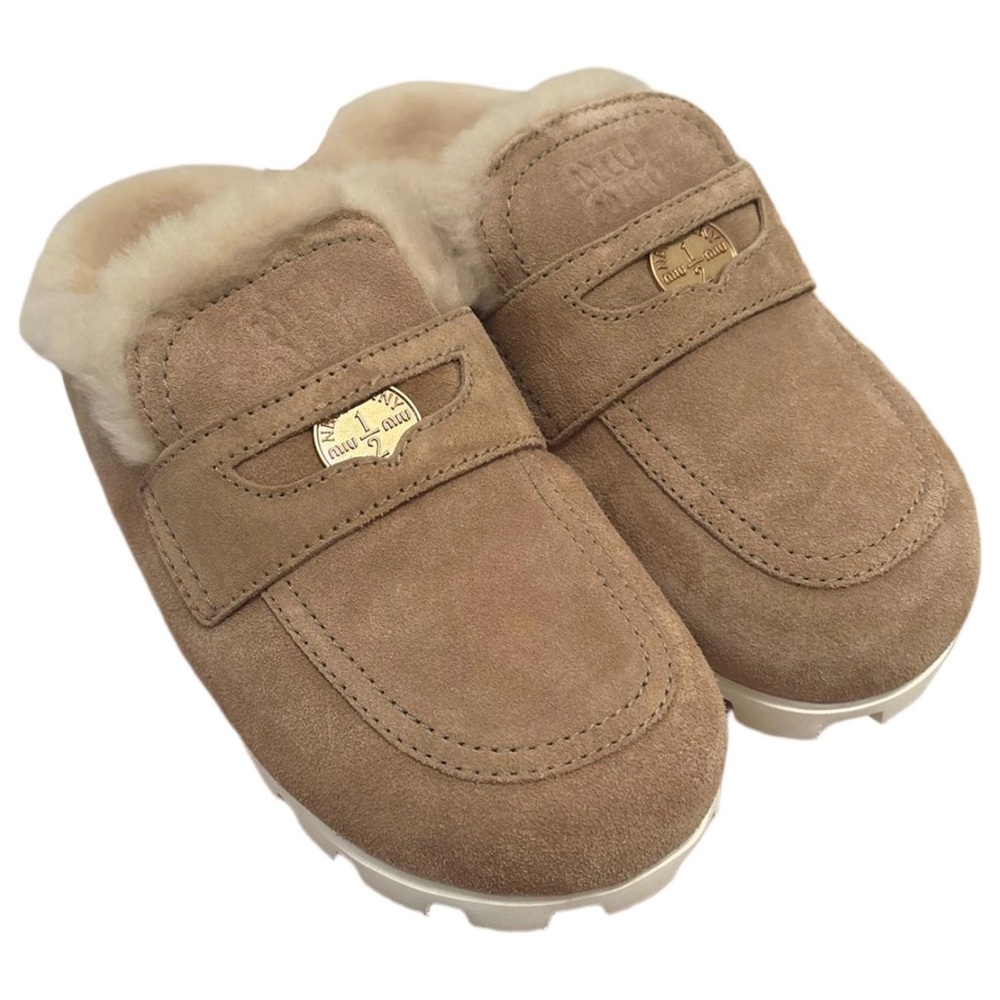Miu Miu Tan Suede Fur-Lined Loafers